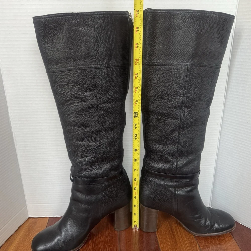 Tory Burch Jenna Leather Knee High Riding Boots Size:8 Black Square Toe